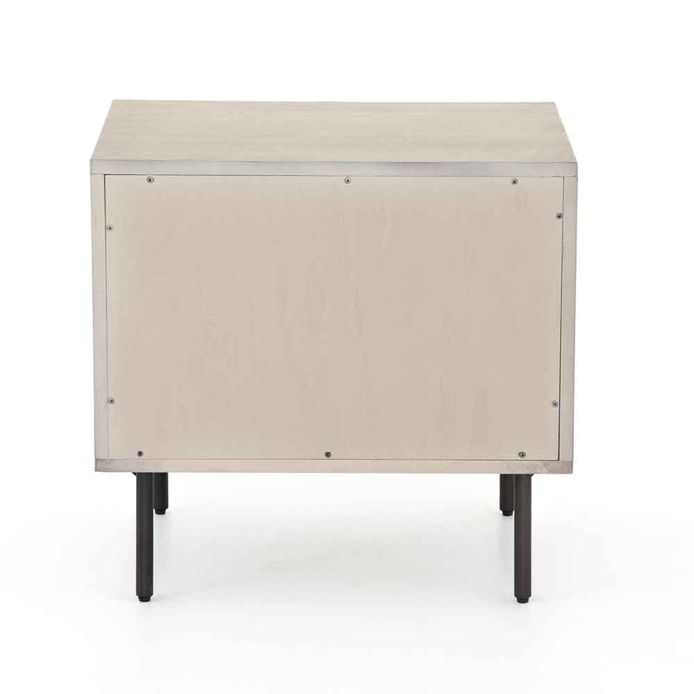 Grey washed 2 drawer nightstand of Acacia veneer from Four Hands backside view