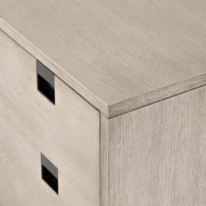 Grey washed 2 drawer nightstand of Acacia veneer from Four Hands corner detail