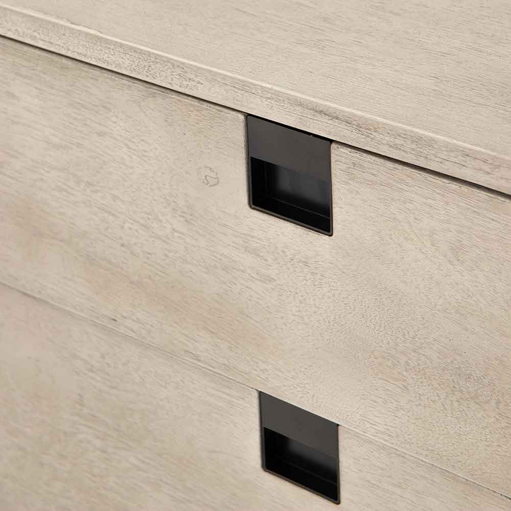 Grey washed 2 drawer nightstand of Acacia veneer from Four Hands drawer face perspective