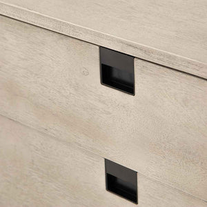 Grey washed 2 drawer nightstand of Acacia veneer from Four Hands drawer face perspective