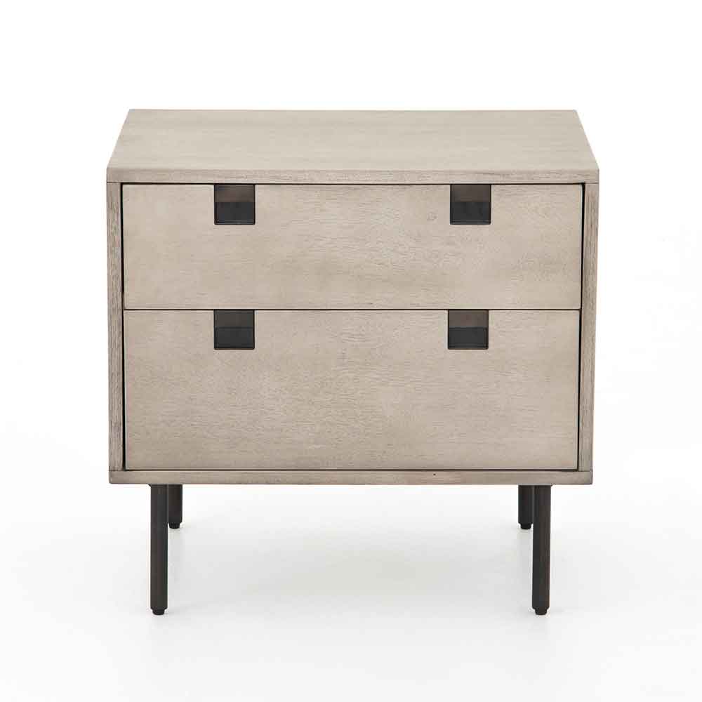 Grey washed 2 drawer nightstand of Acacia veneer from Four Hands front view