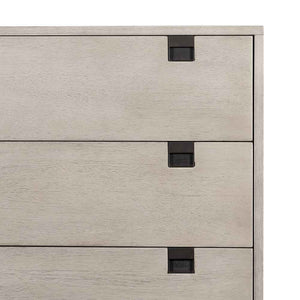 Grey washed 5 drawer dresser of Acacia veneer from Four Hands drawer handle detail