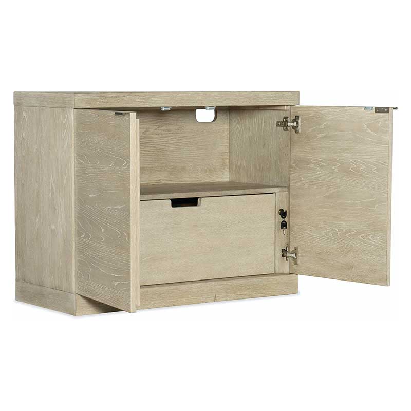 Cascade File Cabinet has a locking drawer and fixed shelf