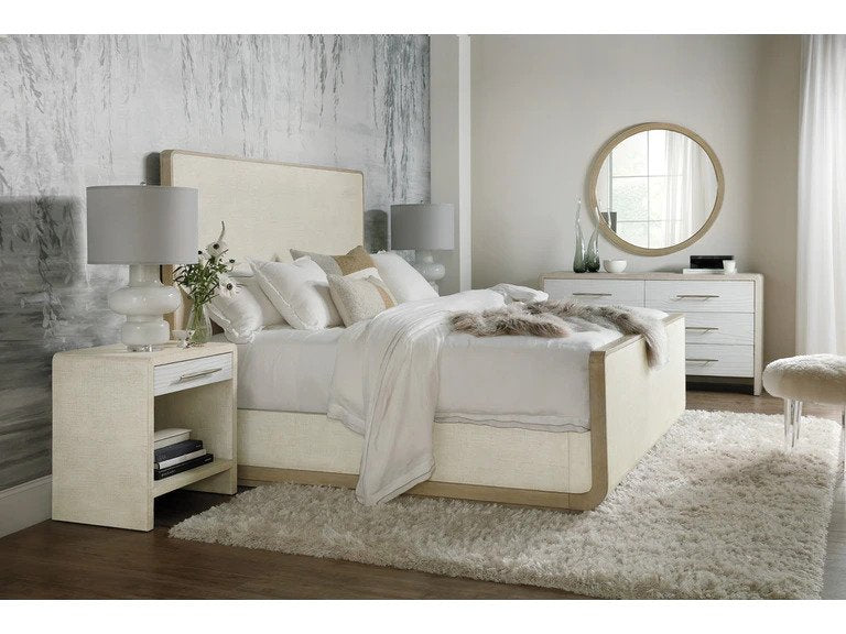 Cascade California King sleigh bed in whites and creams from Hooker Furniture
