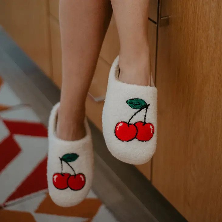 Cherry Stem Slippers for Women shown worn by model
