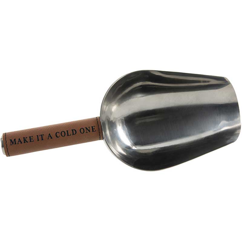 Cold One Ice Scoop in stainless steel with vegan leather handle