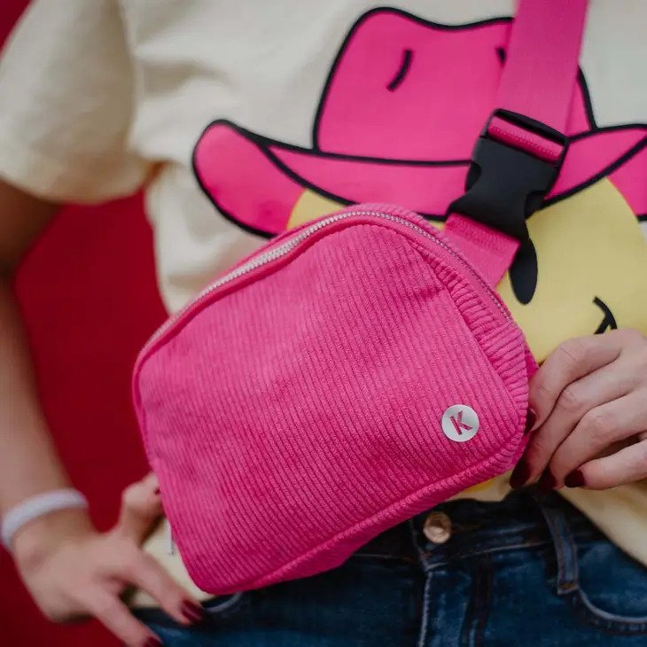 Corduroy Belt Bag Fanny Pack in hot pink