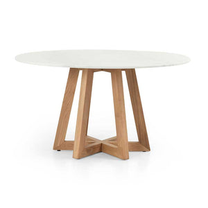 Creston White Marble dining table in honey oak from Four Hands base view