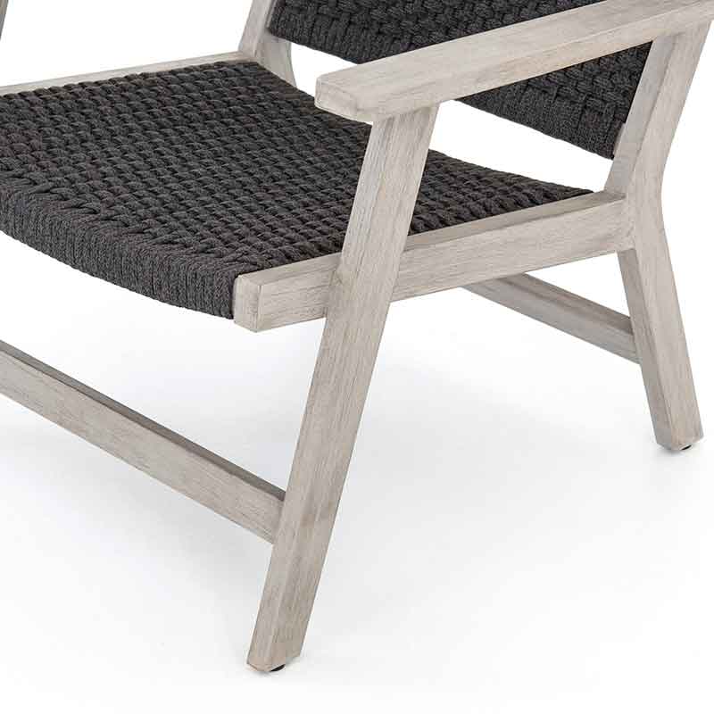 Delano Chair dark grey rope and weathered teak from Four Hands back view frame detail