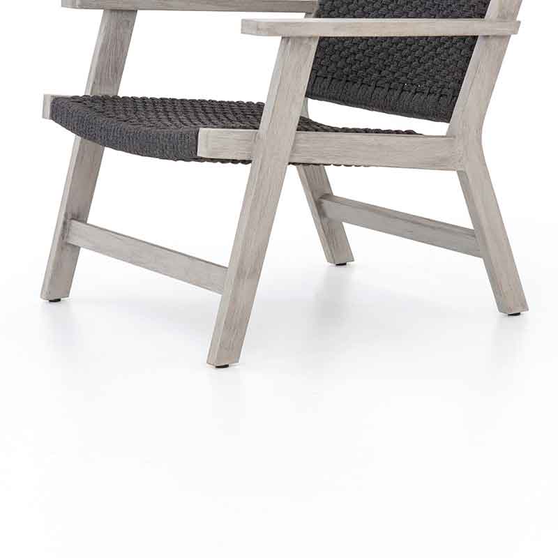 Delano Chair dark grey rope and weathered teak from Four Hands back view frame detail view