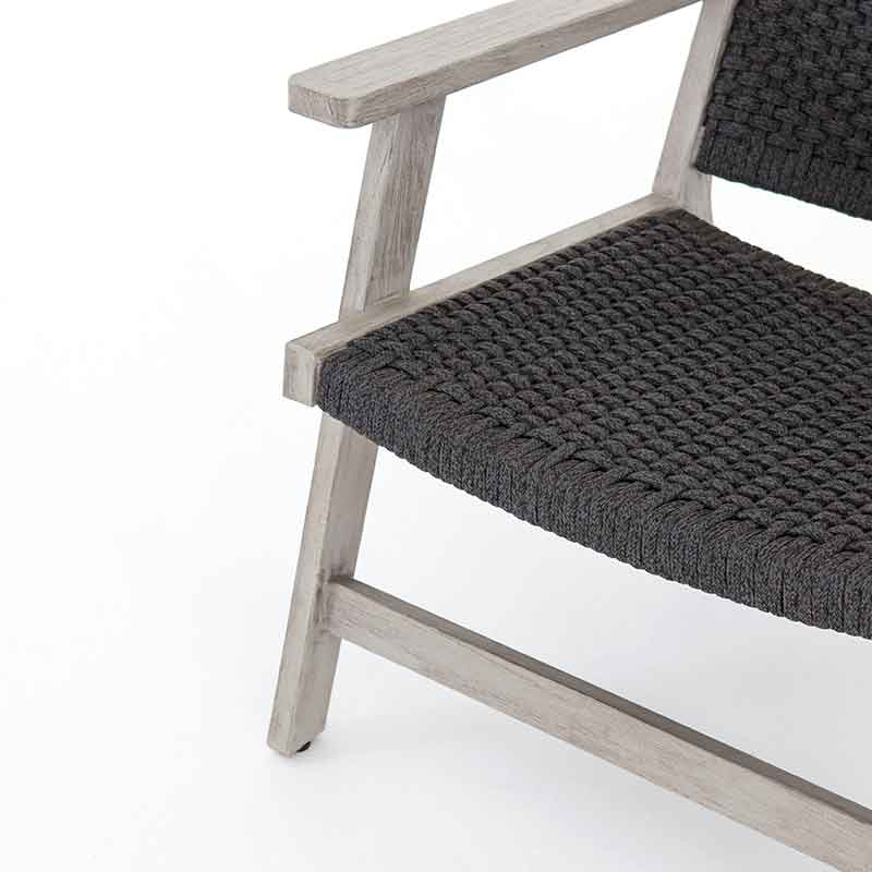 Delano Chair dark grey rope and weathered teak from Four Hands back view front edge