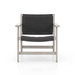 Delano Chair dark grey rope and weathered teak from Four Hands back view front view