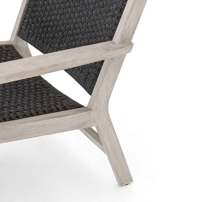 Delano Chair dark grey rope and weathered teak from Four Hands back view leg detail