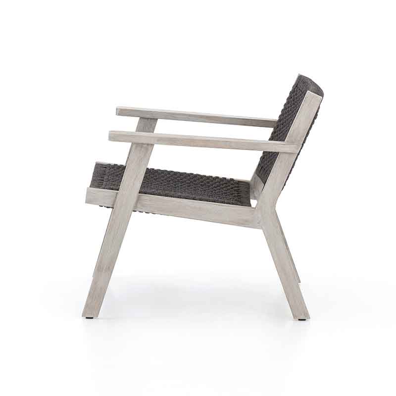 Delano Chair dark grey rope and weathered teak from Four Hands back view side view