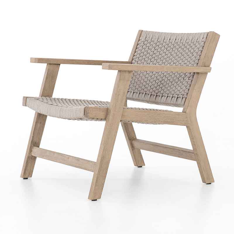 Delano Chair light grey rope and washed teak from Four Hands angled view