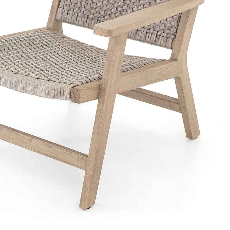 Delano Chair light grey rope and washed teak from Four Hands frame detail