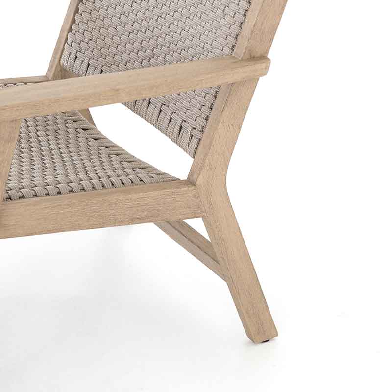 Delano Chair light grey rope and washed teak from Four Hands leg detail