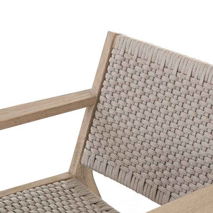 Delano Chair light grey rope and washed teak from Four Hands seat back detail