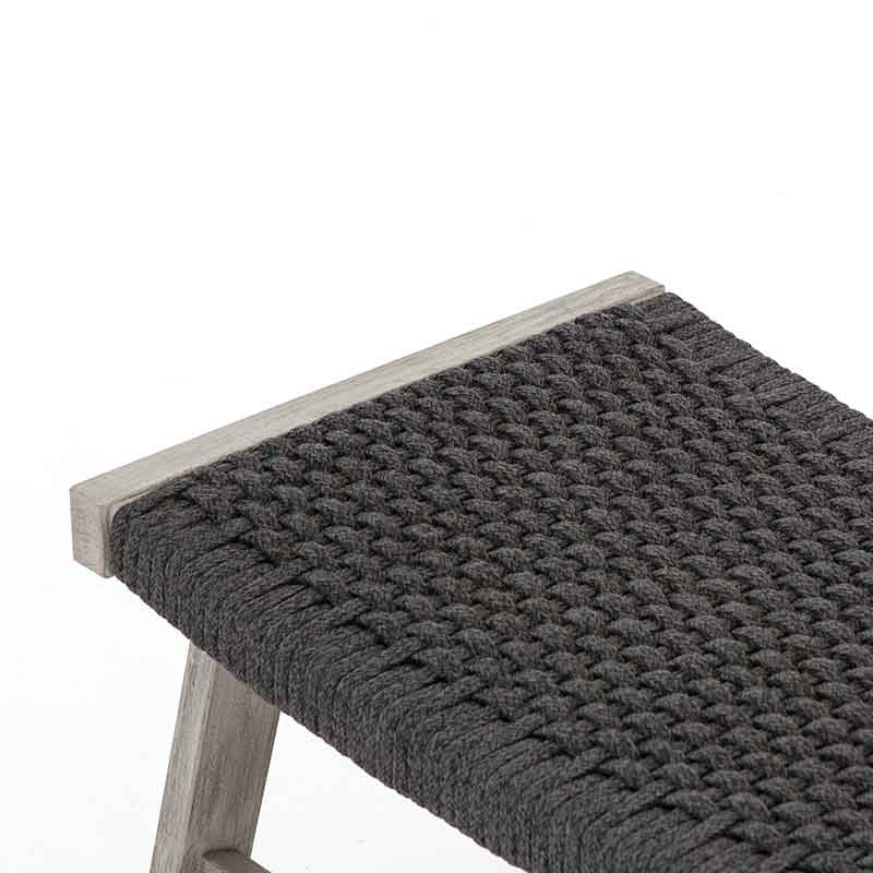 Delano Ottoman dark grey rope and weathered teak from Four Hands edge detail