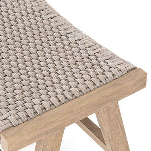 Delano Ottoman light grey rope and washed teak from Four Hands seat detail