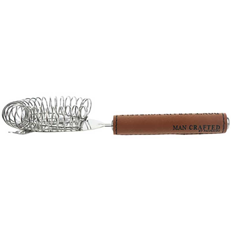 Don't Strain Bar Strainer in stainless steel and vegan leather side view