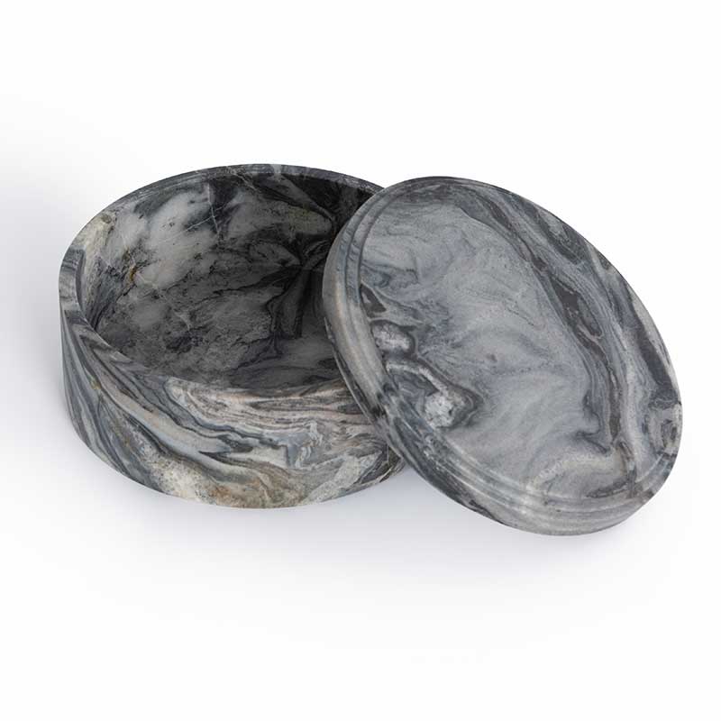 Emundo Marble Box in black dune marble from Four Hands with open lid