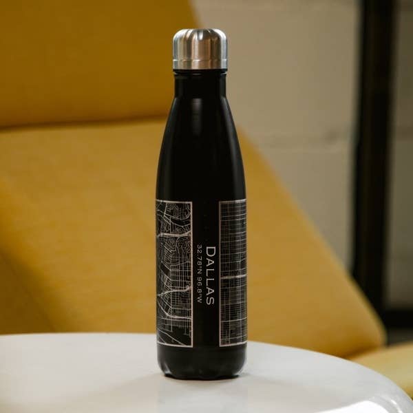 Engraved Matte Black Insulated Map Bottle - Dallas