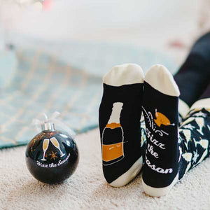 Fizz The Season Christmas Socks and Ornament lifestyle image