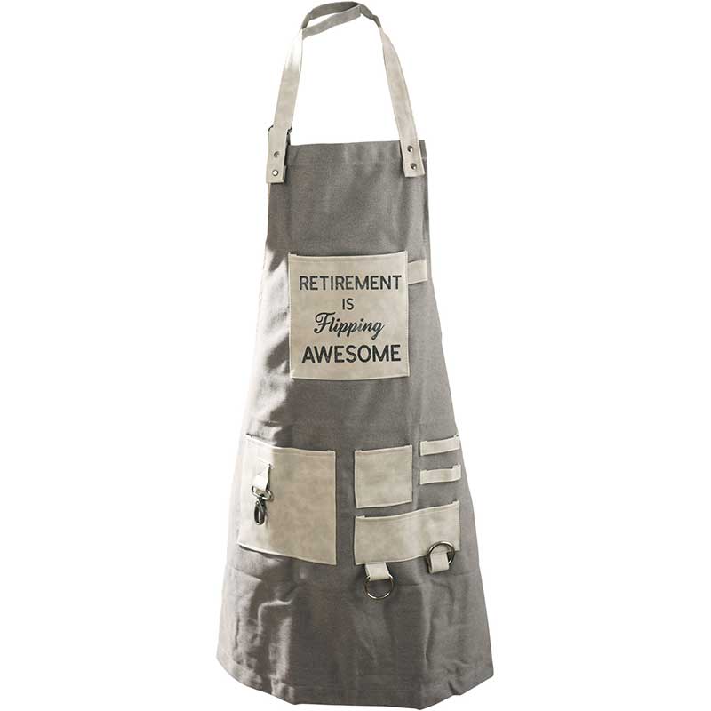Retirement is Flipping Awesome grillng apron showing man at grill holding grill fork