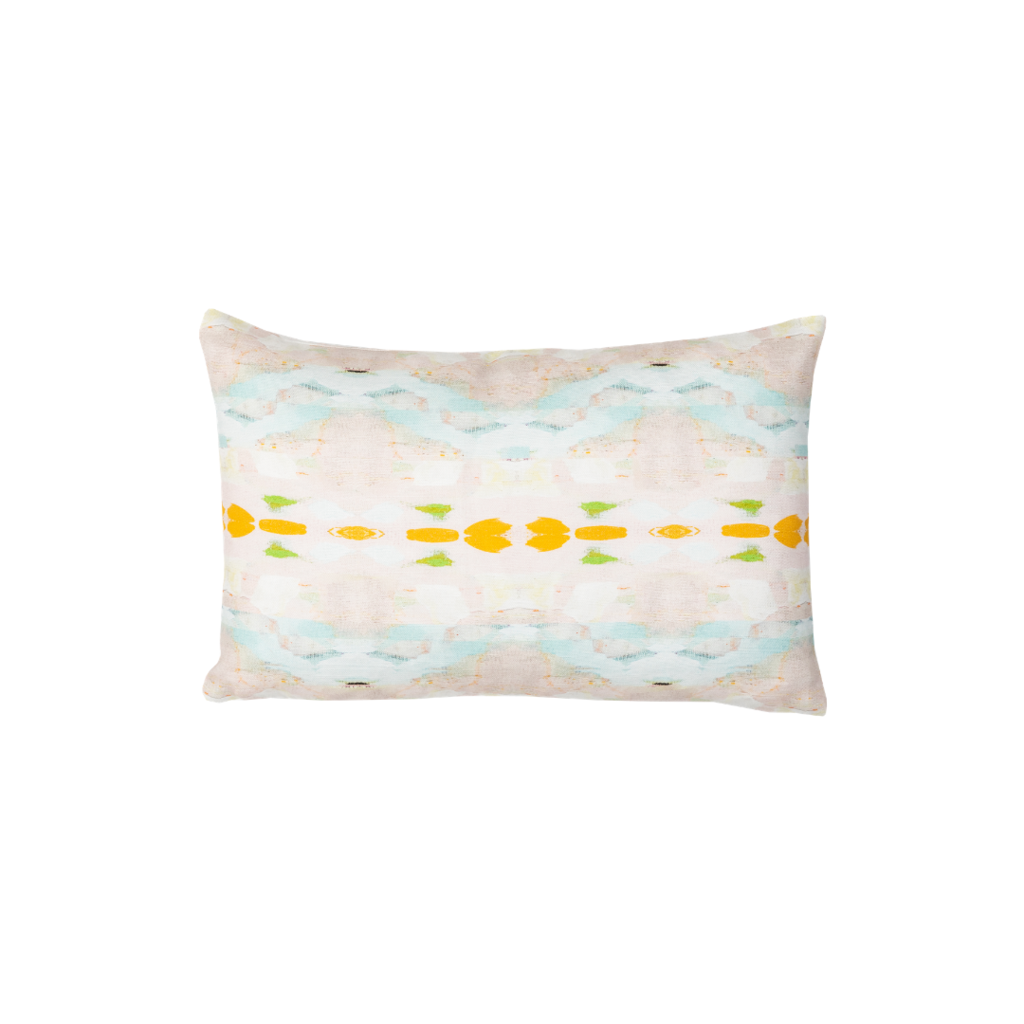 Flower Child orange linen pillow with vivid orange from Laura Park Designs. Lumbar throw pillow