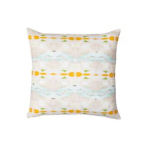 Flower Child orange linen pillow with vivid orange from Laura Park Designs. Square sofa pillow