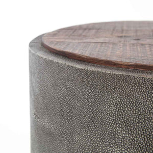 Crosby Side Table texture detail view peroba and faux shagreen Four Hands