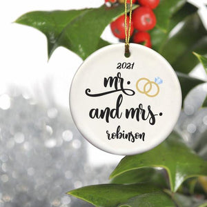 Couple's Ceramic Christmas Ornaments - Mr. & Mrs.