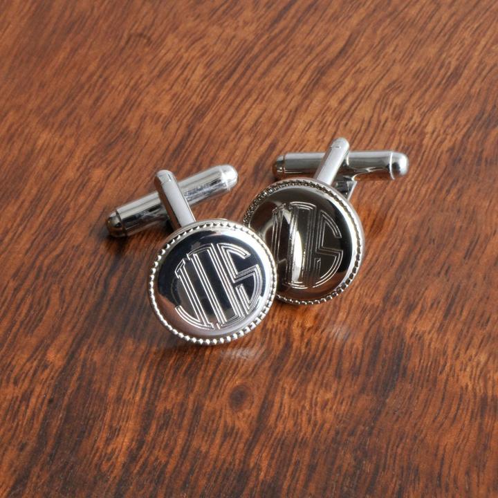Personalized silver cufflnks with 3 initial monogram gift for man