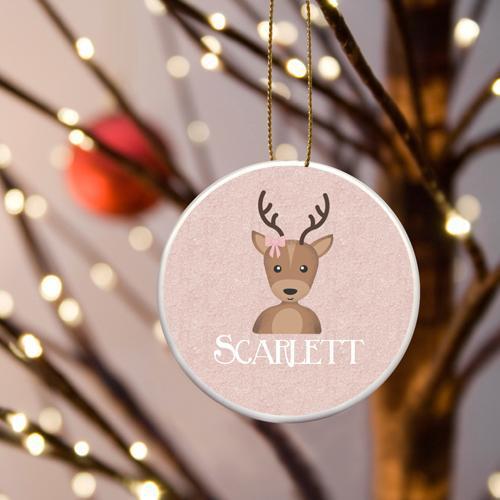 Reindeer Pink Ceramic Ornament personalized