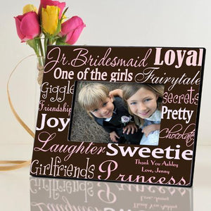Personalized Junior Bridesmaid Picture Frame pink & brown design
