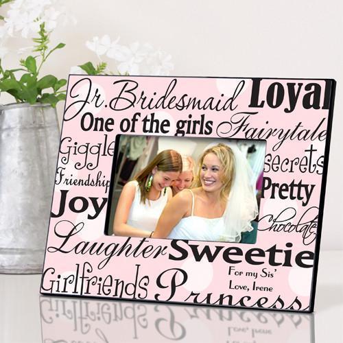 Personalized Junior Bridesmaid Picture Frame pink dots design