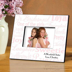 Personalized Junior Bridesmaid Picture Frame pink & white design