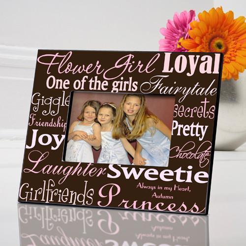 Personalized Flower Girl Picture Frame brown & pink design