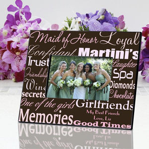 Personalized Maid of Honor Picture Frame pink & brown design