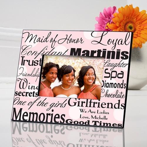 Personalized Maid of Honor Picture Frame pink dots design