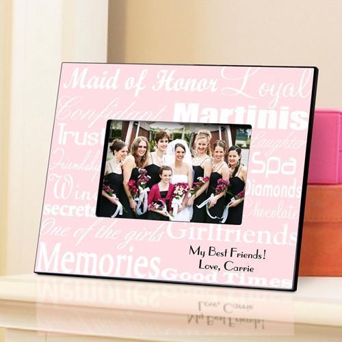Personalized Maid of Honor Picture Frame white & pink design