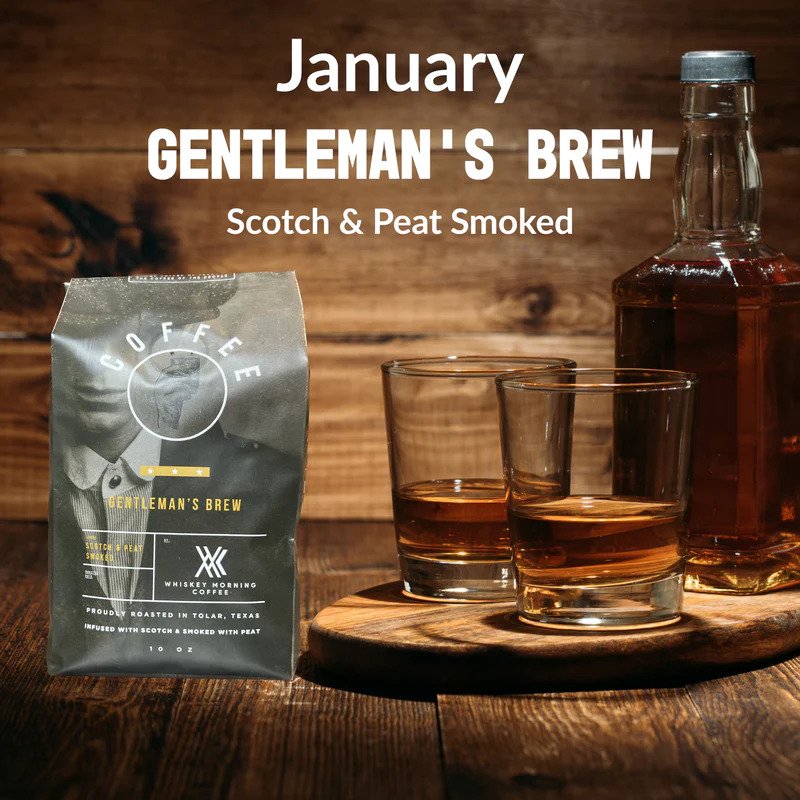 Gentleman's Brew Coffee. Aged in scotch, roasted, and finished over peat log smoke.