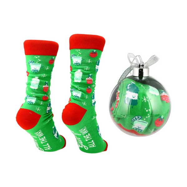 Gin-Gle Holiday Socks and ornament gift set green socks and ornament back view