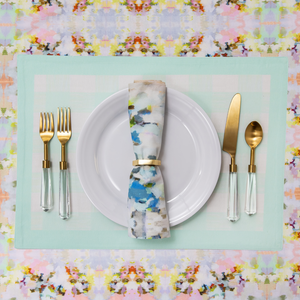 Gingham Aqua Placemats shown with place setting