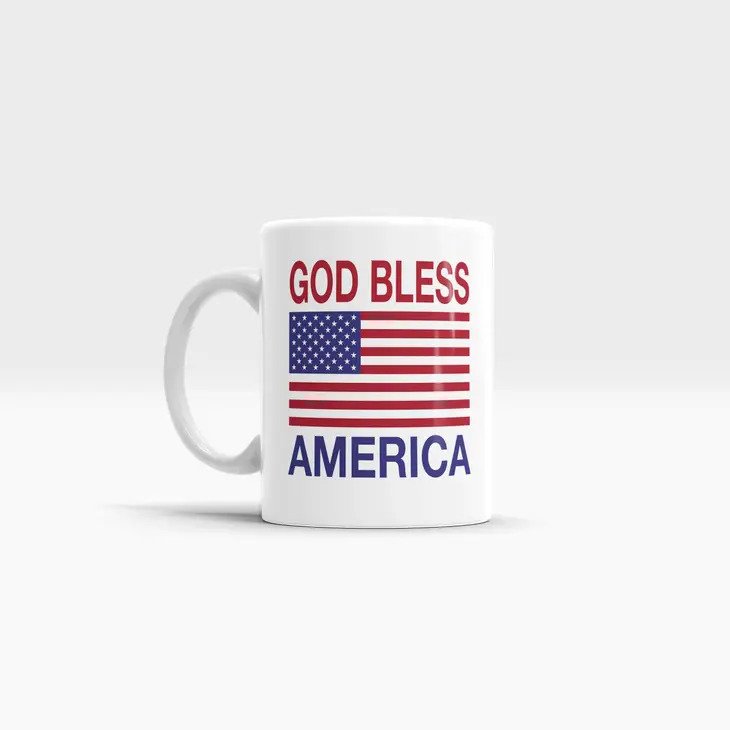 God Bless America Mug display flag and message