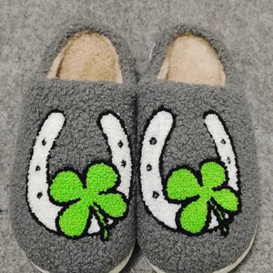 Good Luck Slippers with white horsehoe and green cloverleaf pattern