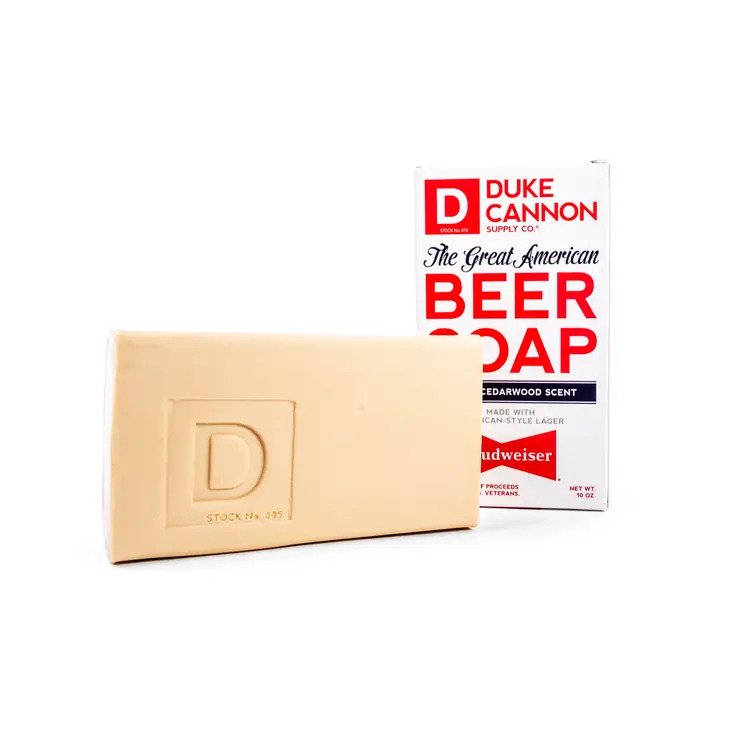 Great American Budweiser Beer Soap is a brick-size 10 ounce soap with Cedarwood scent