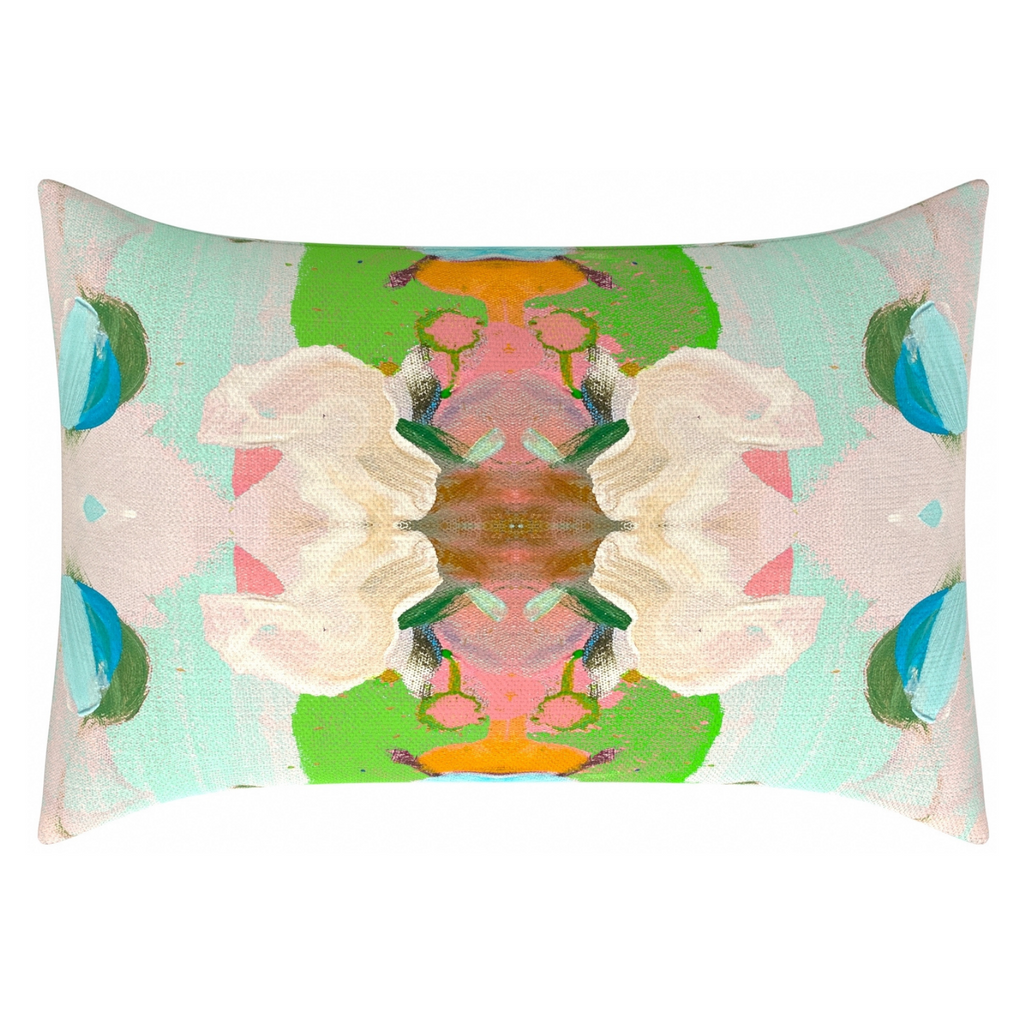 Monet's Garden Green Linen Throw Pillow 14" x 20" lumbar