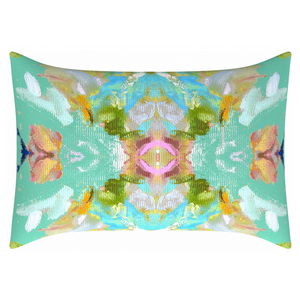 Stained Glass Turquoise Linen Throw Pillow lumbar
